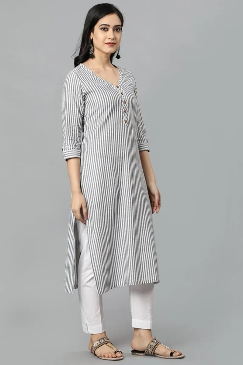 Gray V Neck Candy Cane Kurta