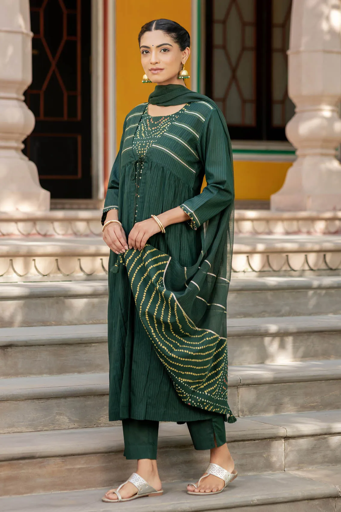 Green Bandhani Kurta