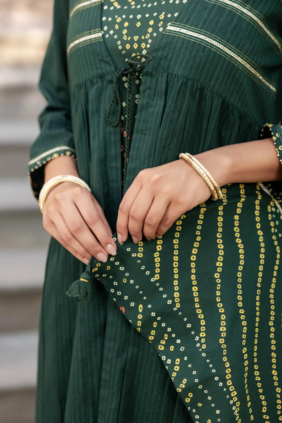 Green Bandhani Kurta