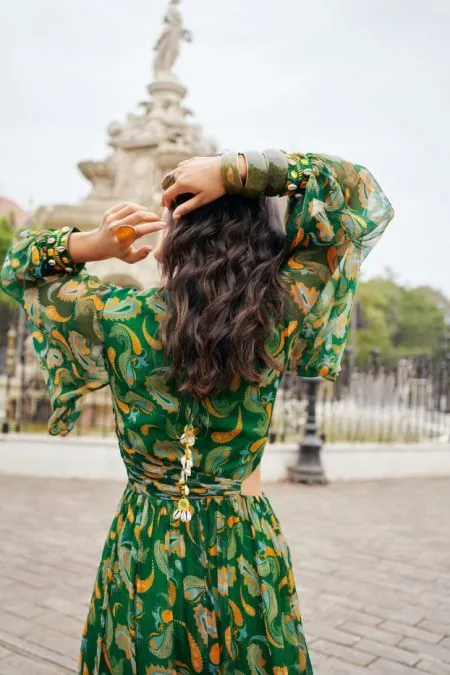 Green Paisley Cut-out Maxi Dress