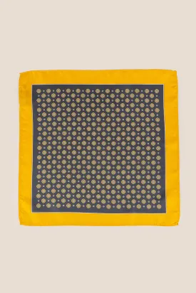 Grey Yellow Geometric Pattern Silk Handkerchief