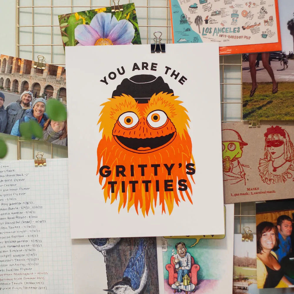 Gritty mascot art print, Flyers fan wall art, Gritty's Titties funny print, Philadelphia sports art