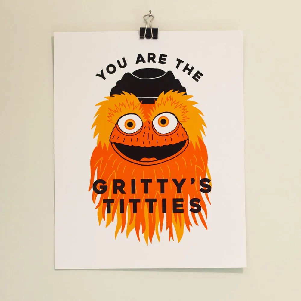 Gritty mascot art print, Flyers fan wall art, Gritty's Titties funny print, Philadelphia sports art