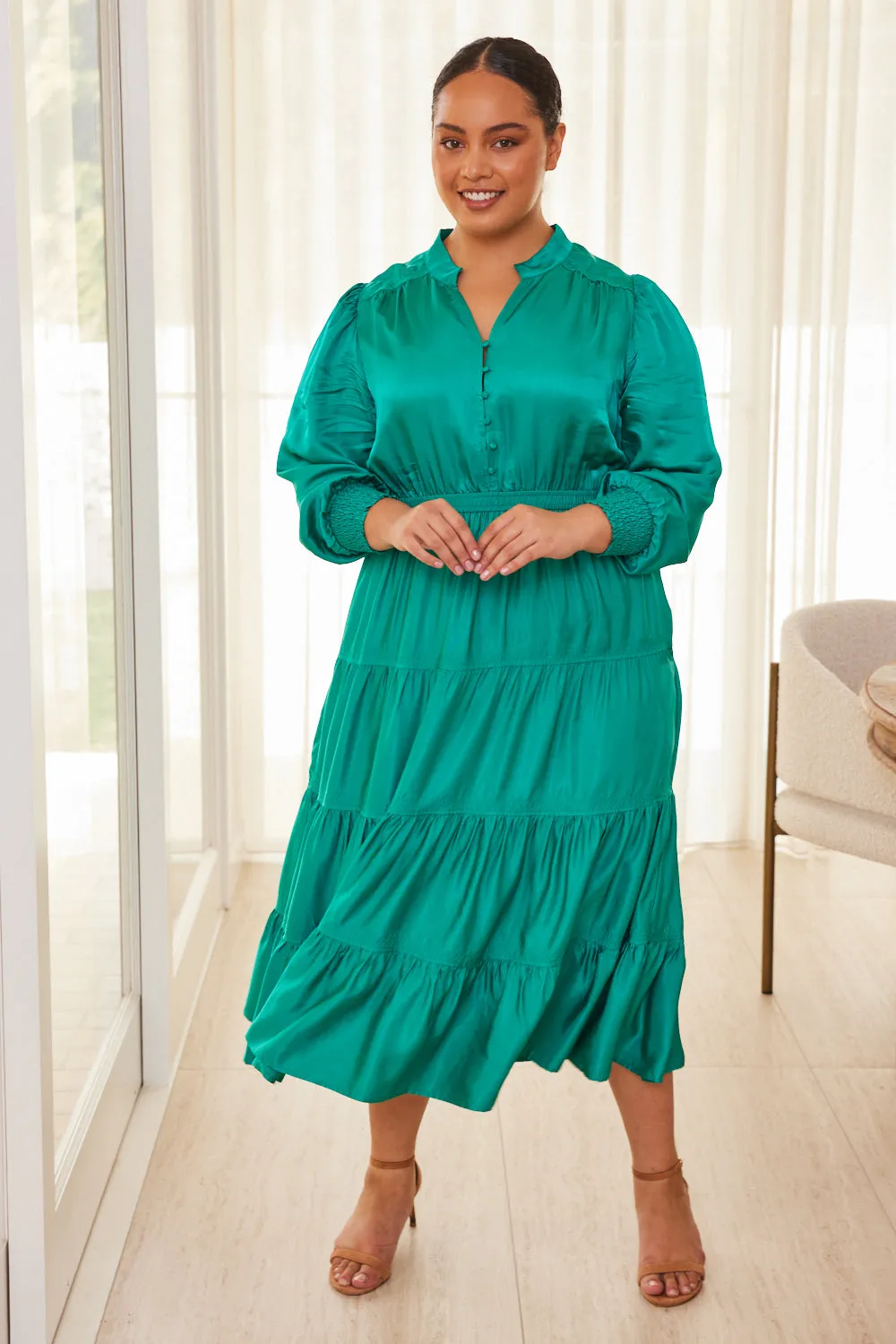 Harriet Maxi Dress in Satin Jade