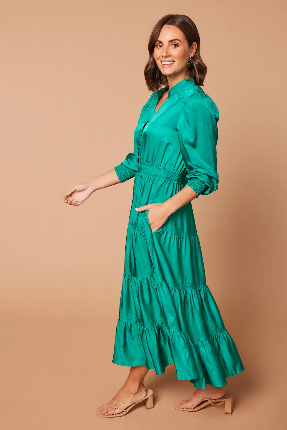 Harriet Maxi Dress in Satin Jade