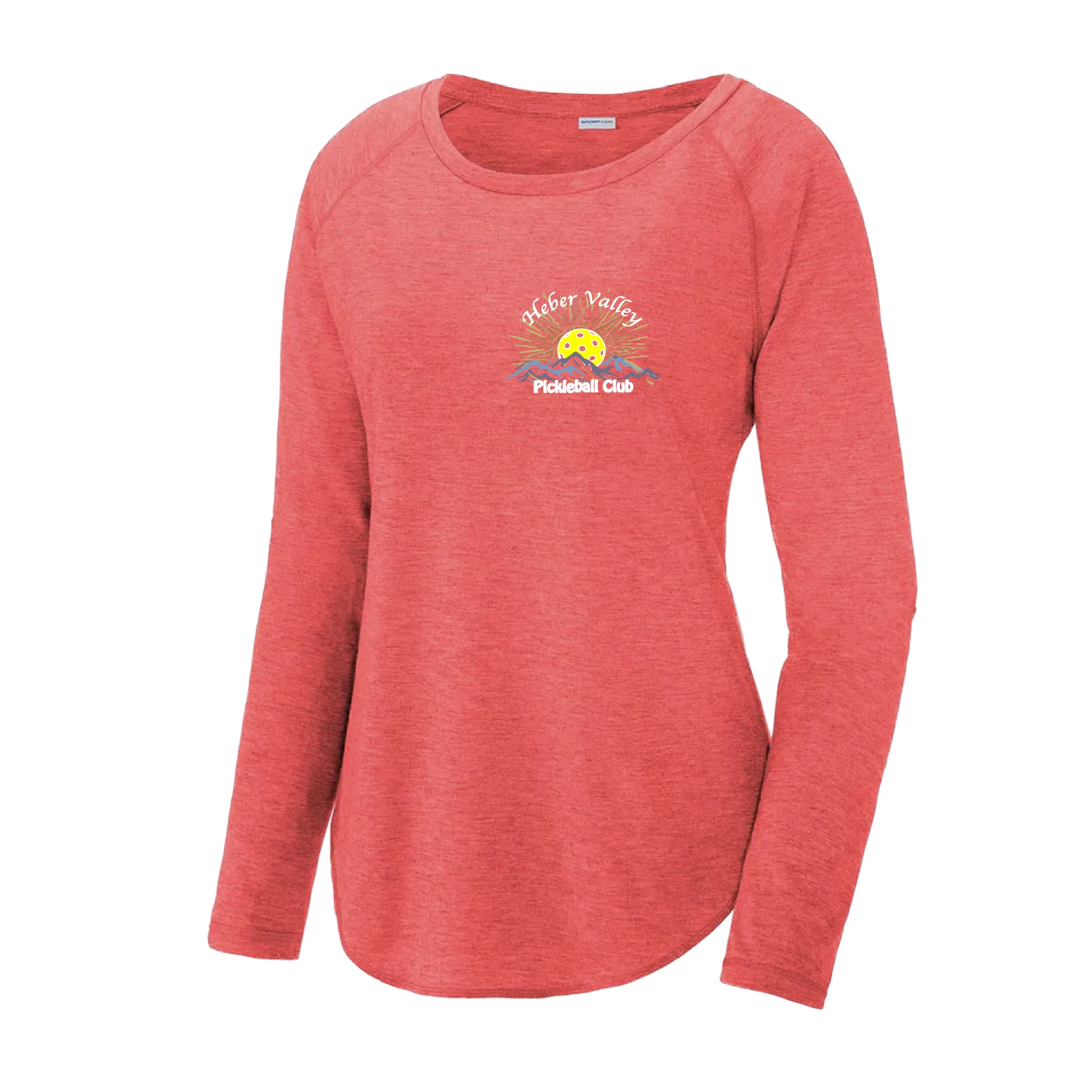 Heber Valley Pickleball Club (Small) | Women's Long Sleeve Scoop Neck Pickleball Shirts | 75/13/12 poly/cotton/rayon