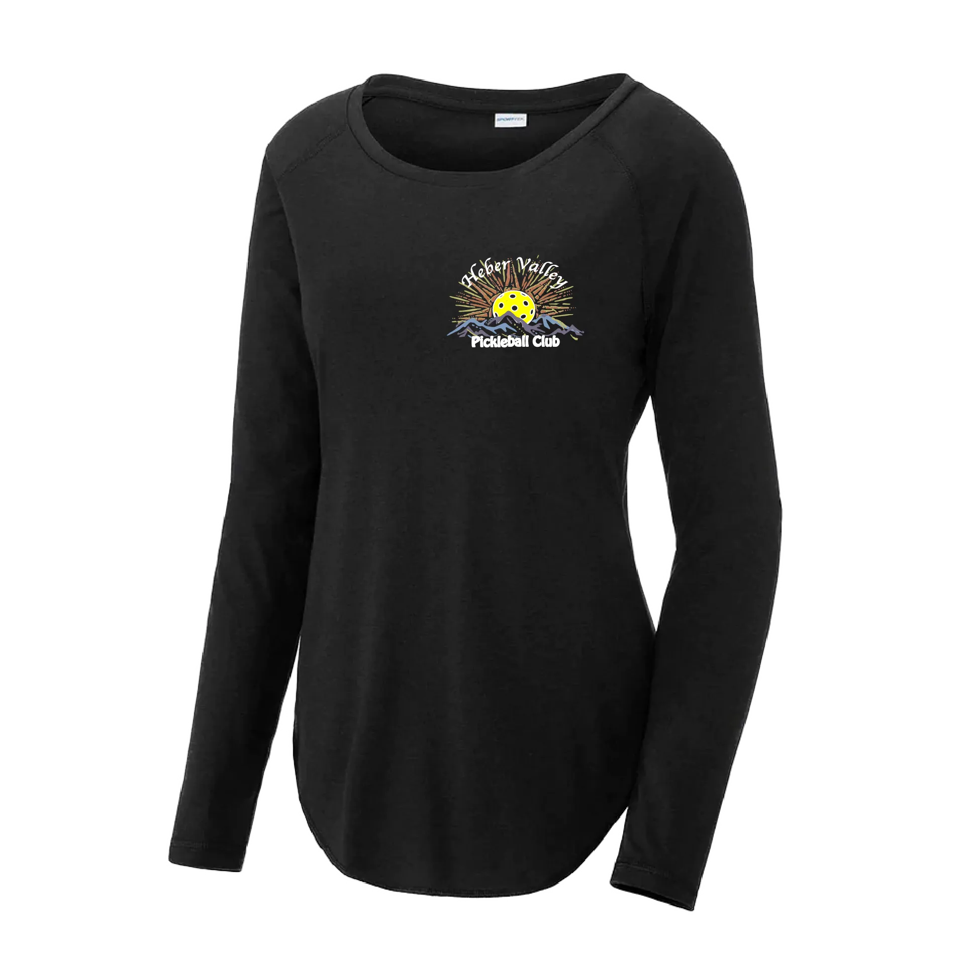 Heber Valley Pickleball Club (Small) | Women's Long Sleeve Scoop Neck Pickleball Shirts | 75/13/12 poly/cotton/rayon