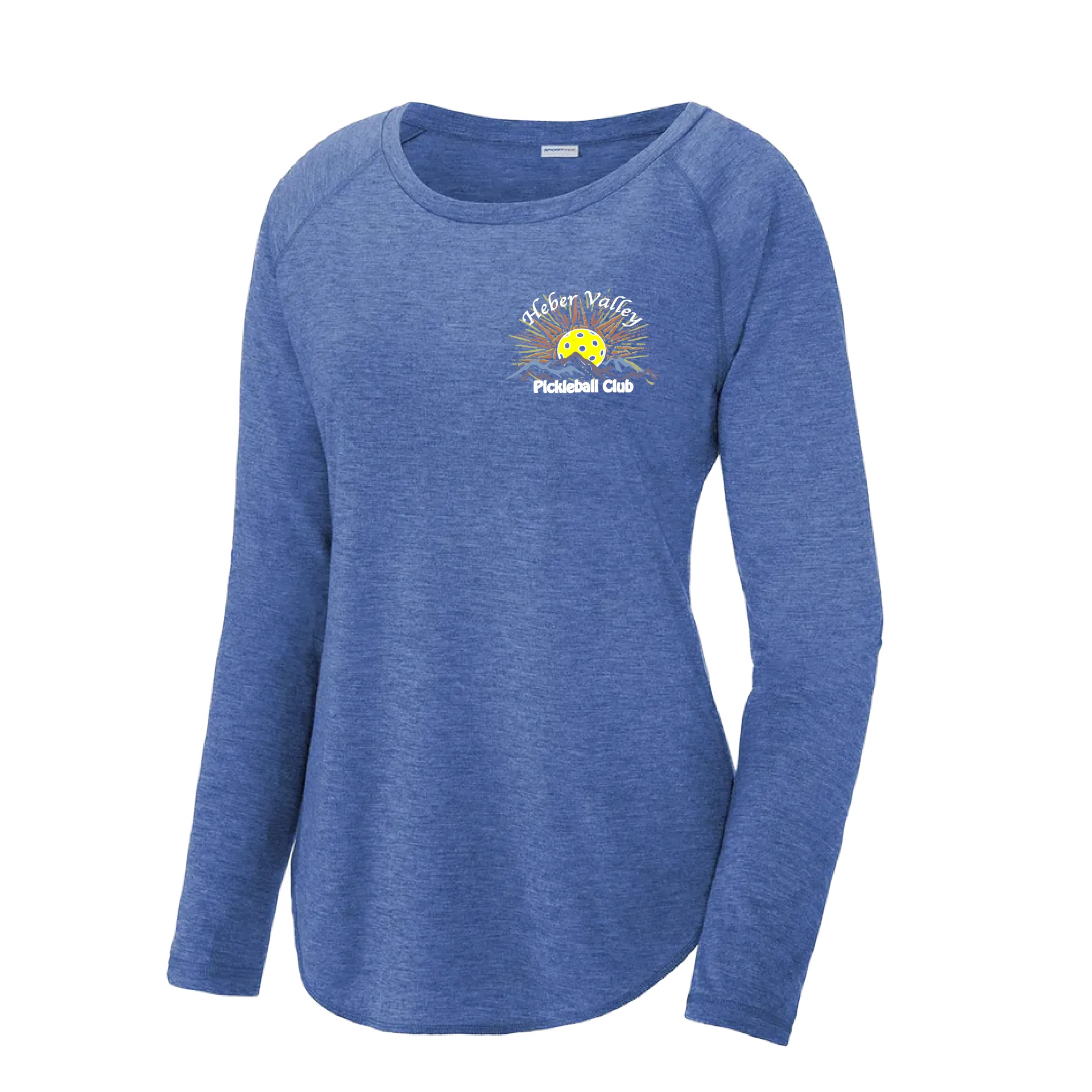 Heber Valley Pickleball Club (Small) | Women's Long Sleeve Scoop Neck Pickleball Shirts | 75/13/12 poly/cotton/rayon