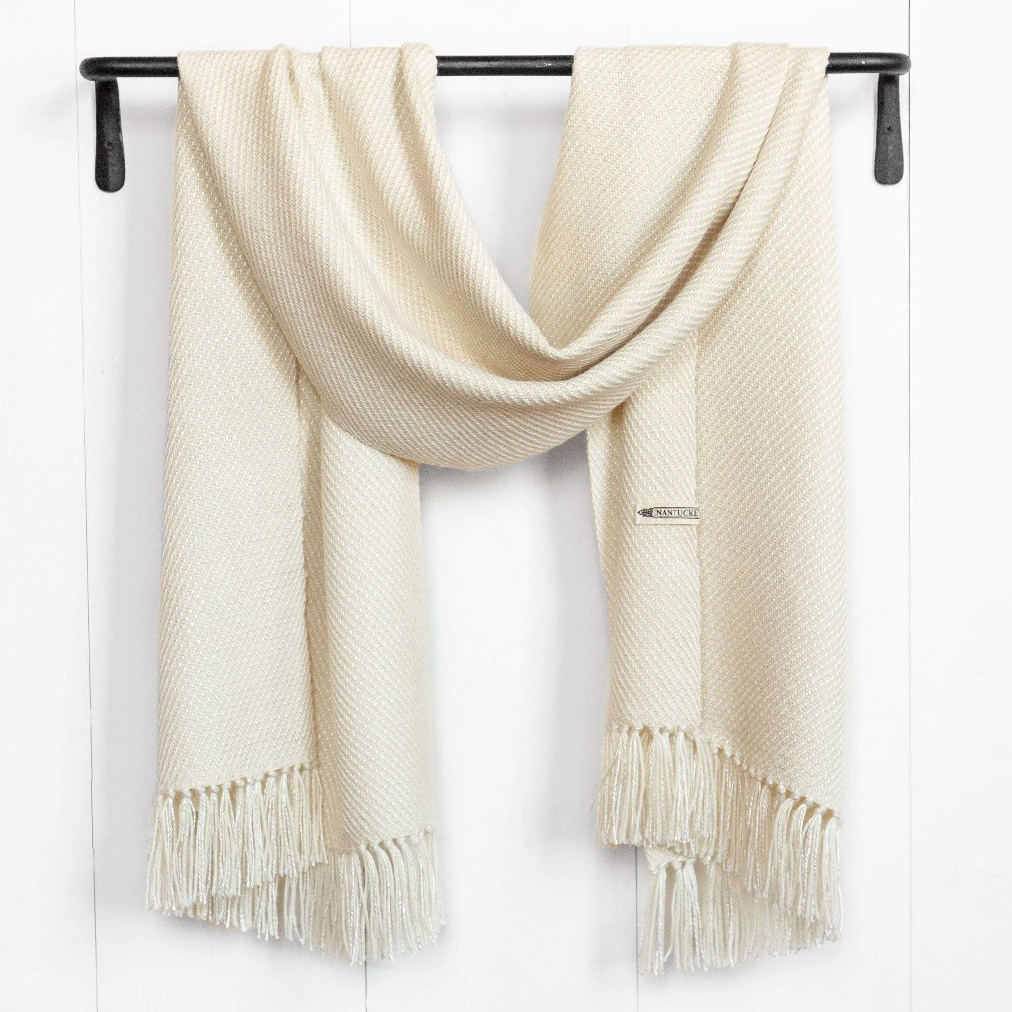 Ivory Handwoven Alpaca & Silk Wrap