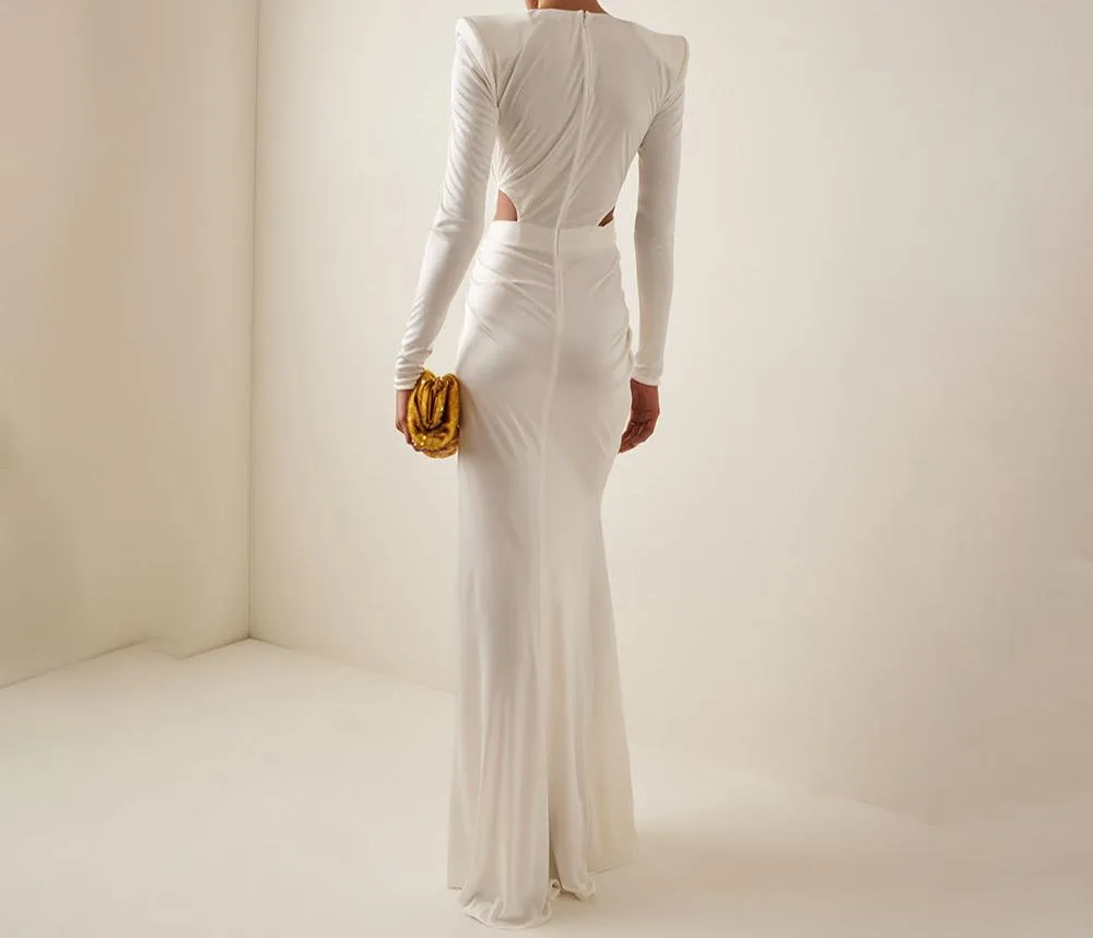 JUNE Long Sleeve White Maxi Dress