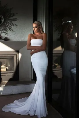 Long Evening Dresses Mermaid White Prom Dress SH464