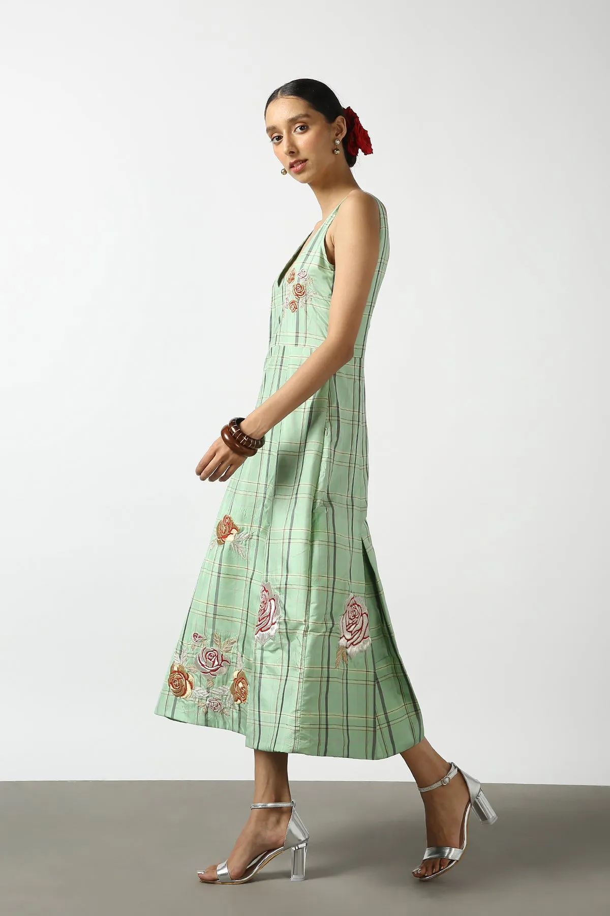 Mint Green Hand Woven and Hand Embroidered Dress