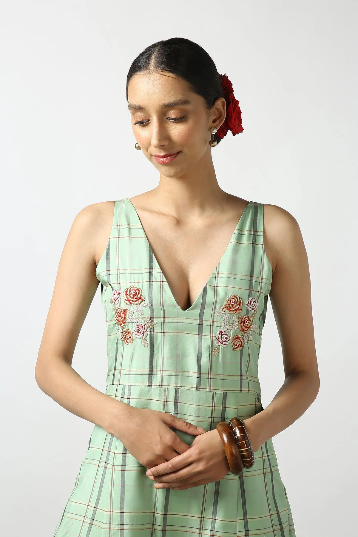 Mint Green Hand Woven and Hand Embroidered Dress