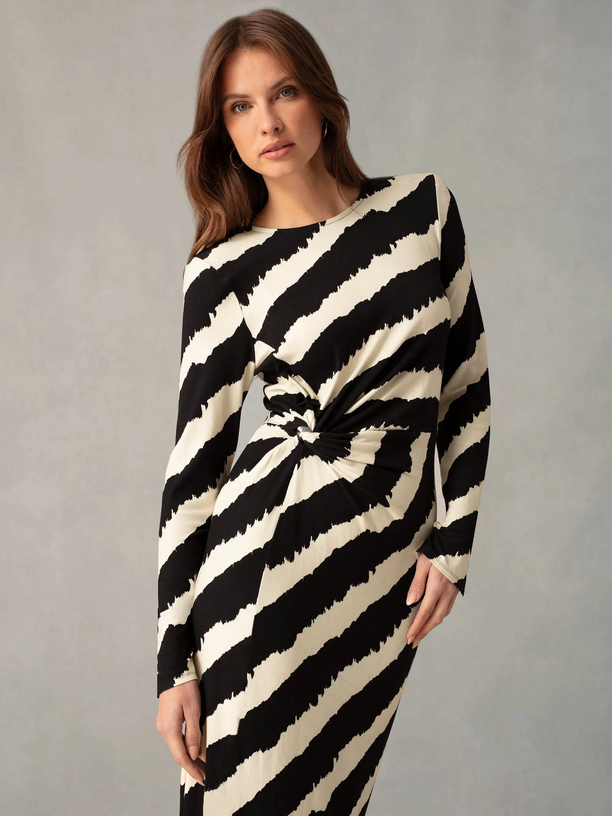 Mono Bold Stripe Twist Detail Jersey Dress