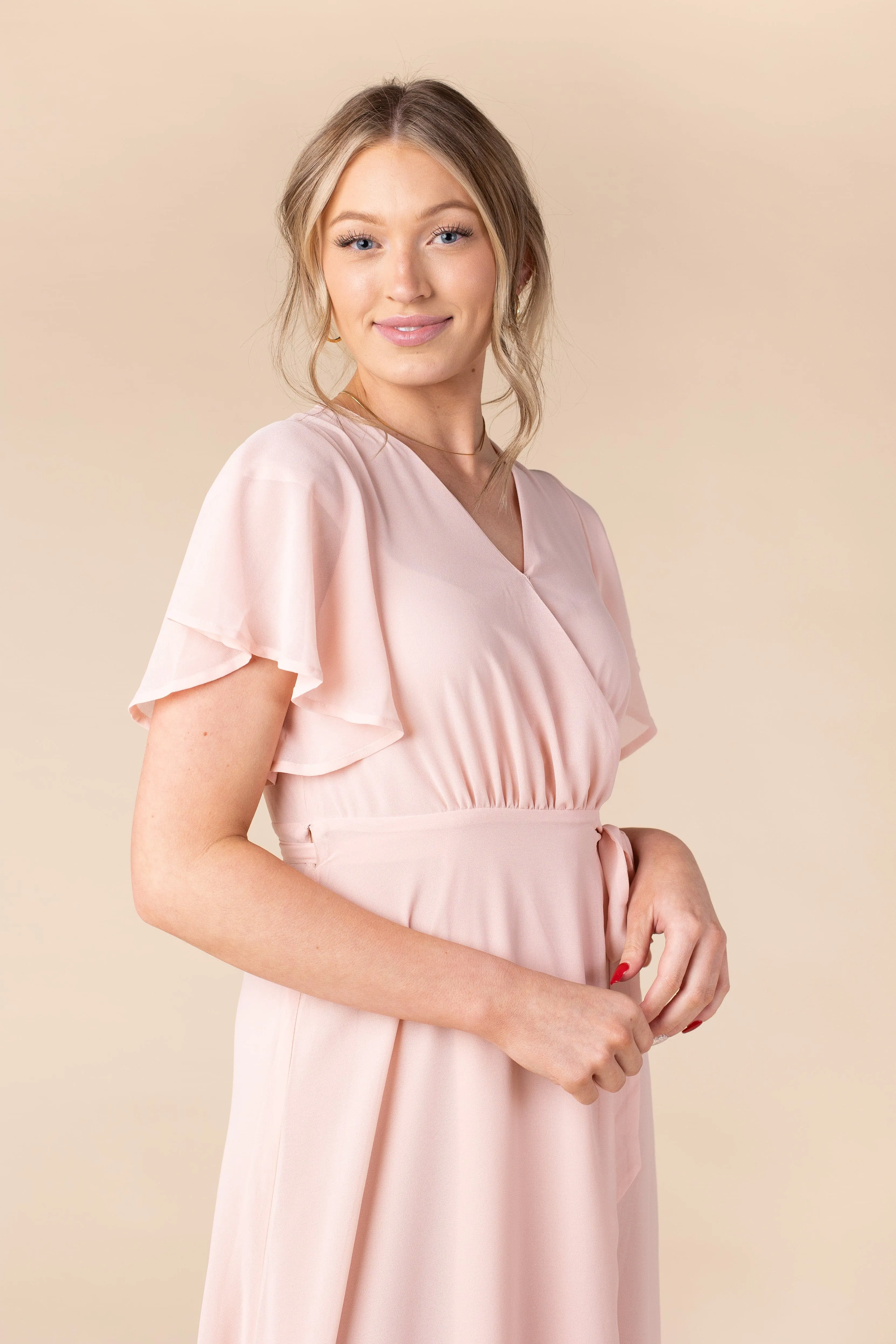 Naples Flutter Sleeve-Peach Blush