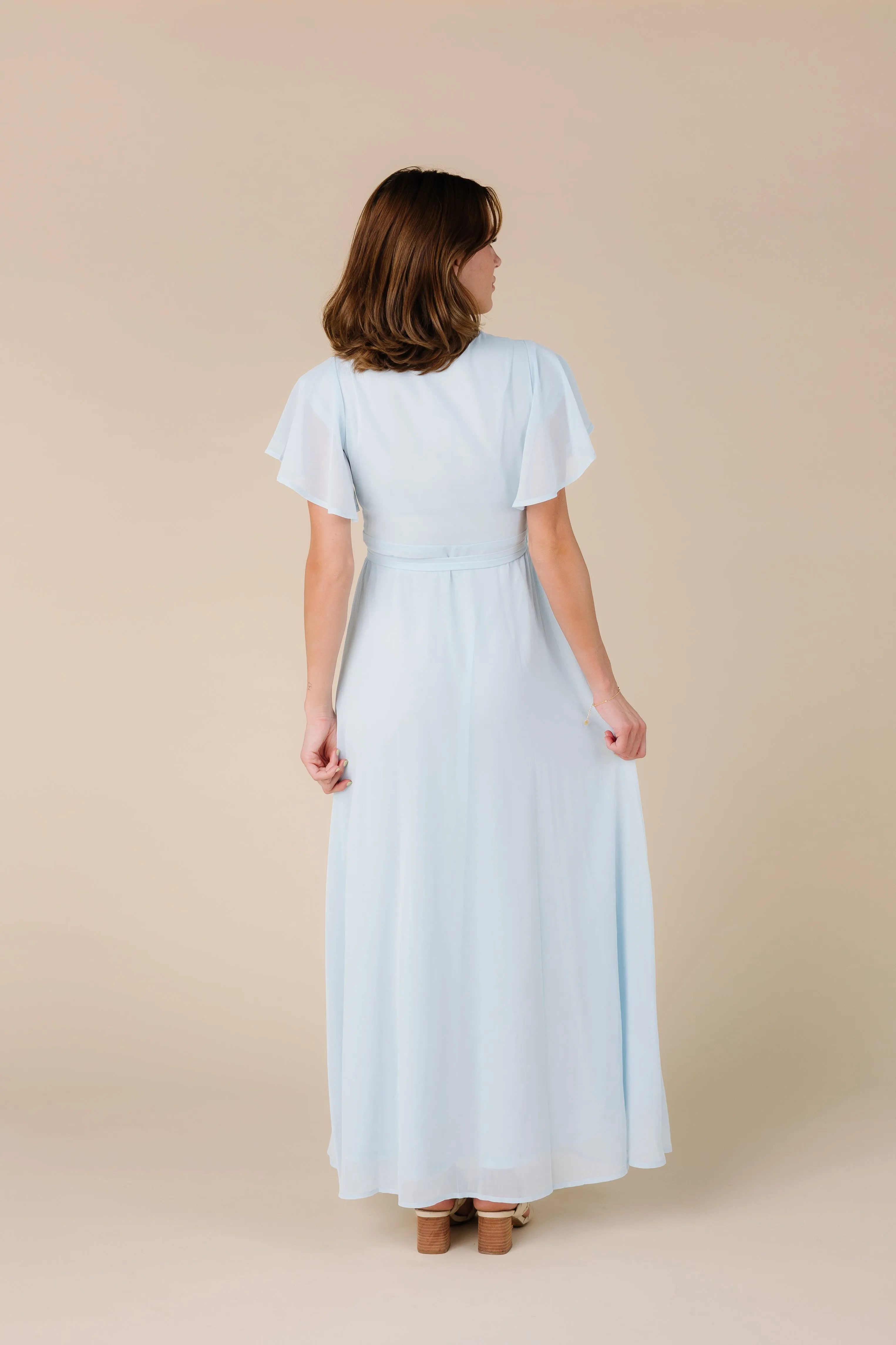 Naples Flutter Sleeve Wrap Maxi - Lt Blue