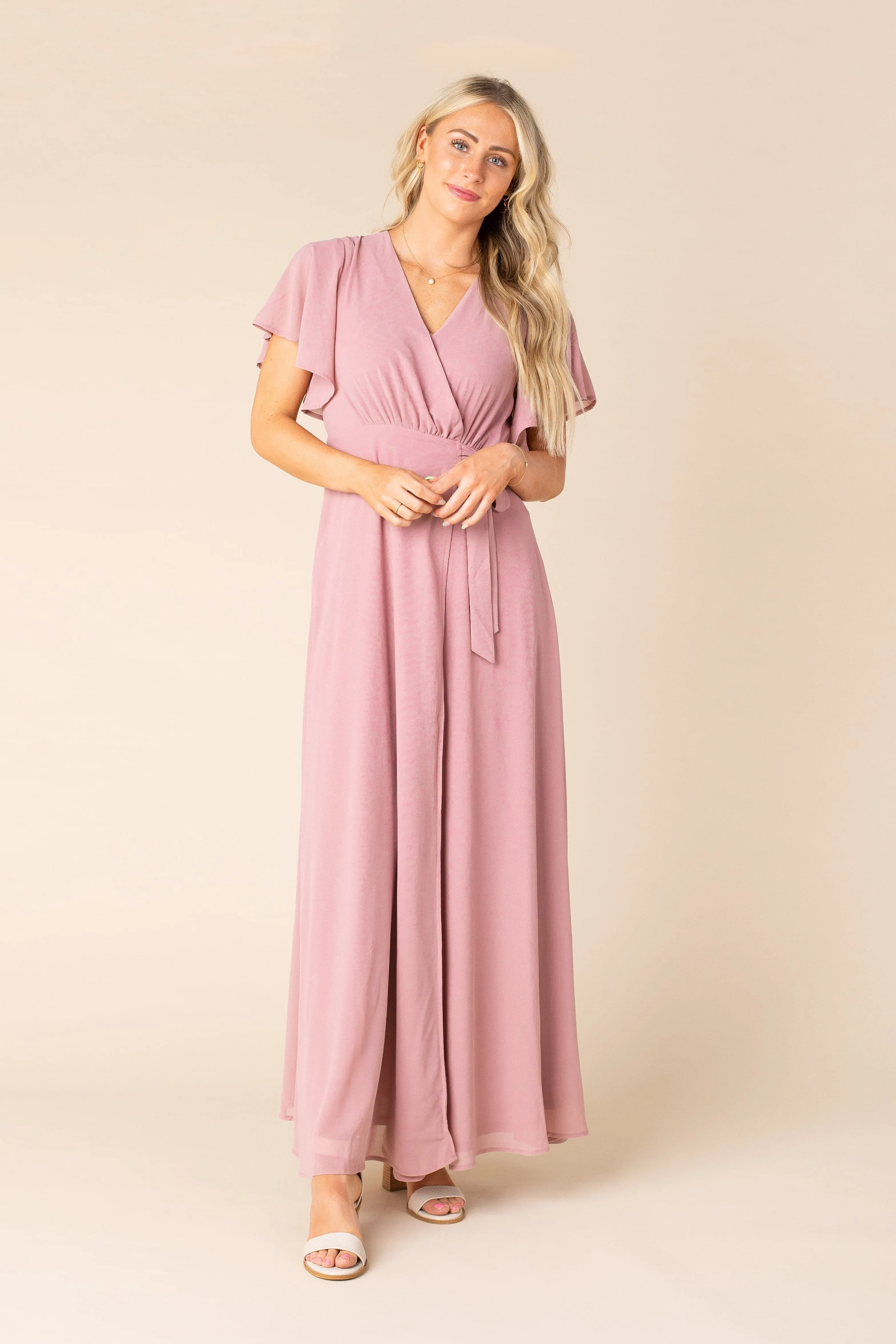 Naples Flutter Sleeve Wrap Maxi - Rose