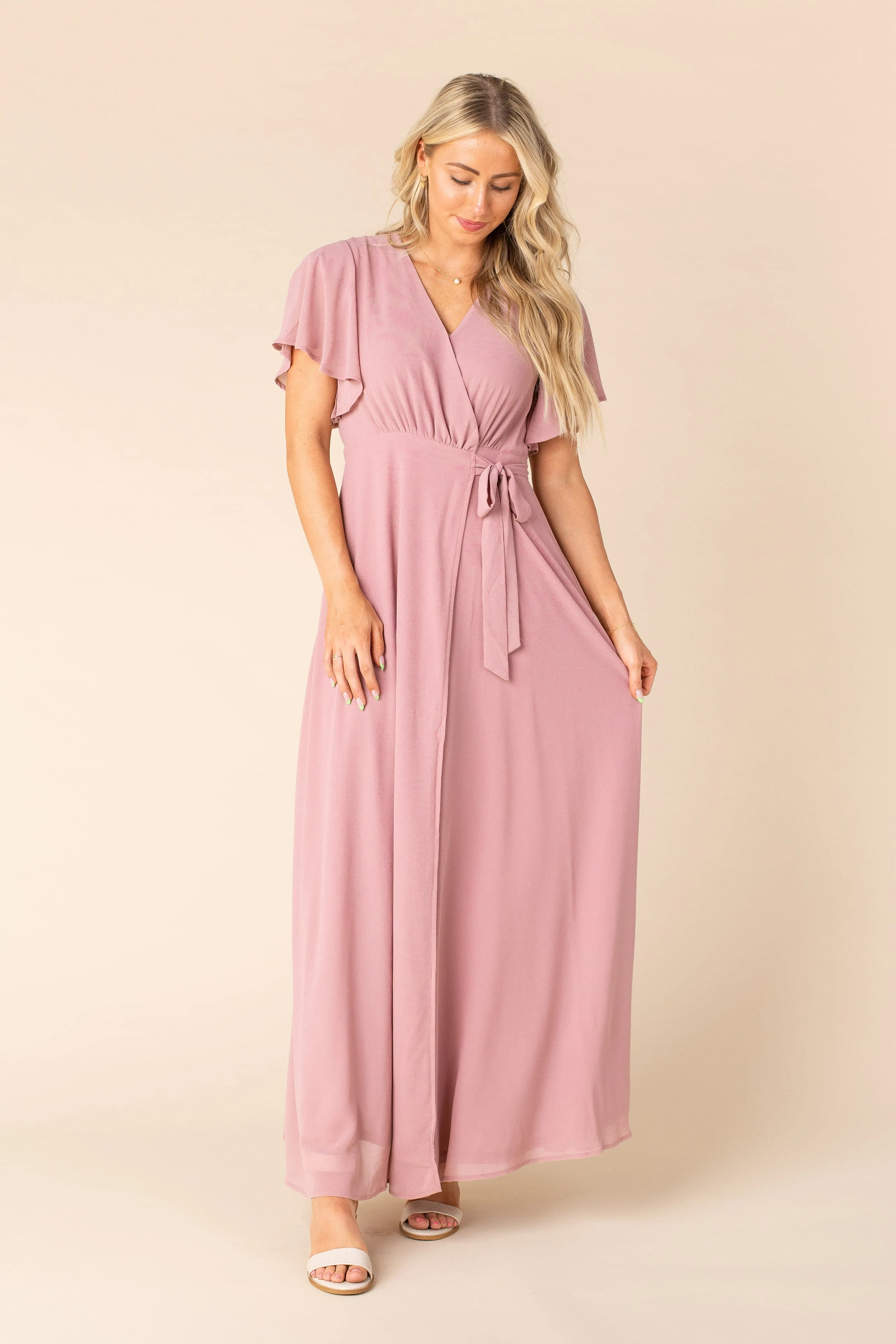 Naples Flutter Sleeve Wrap Maxi - Rose