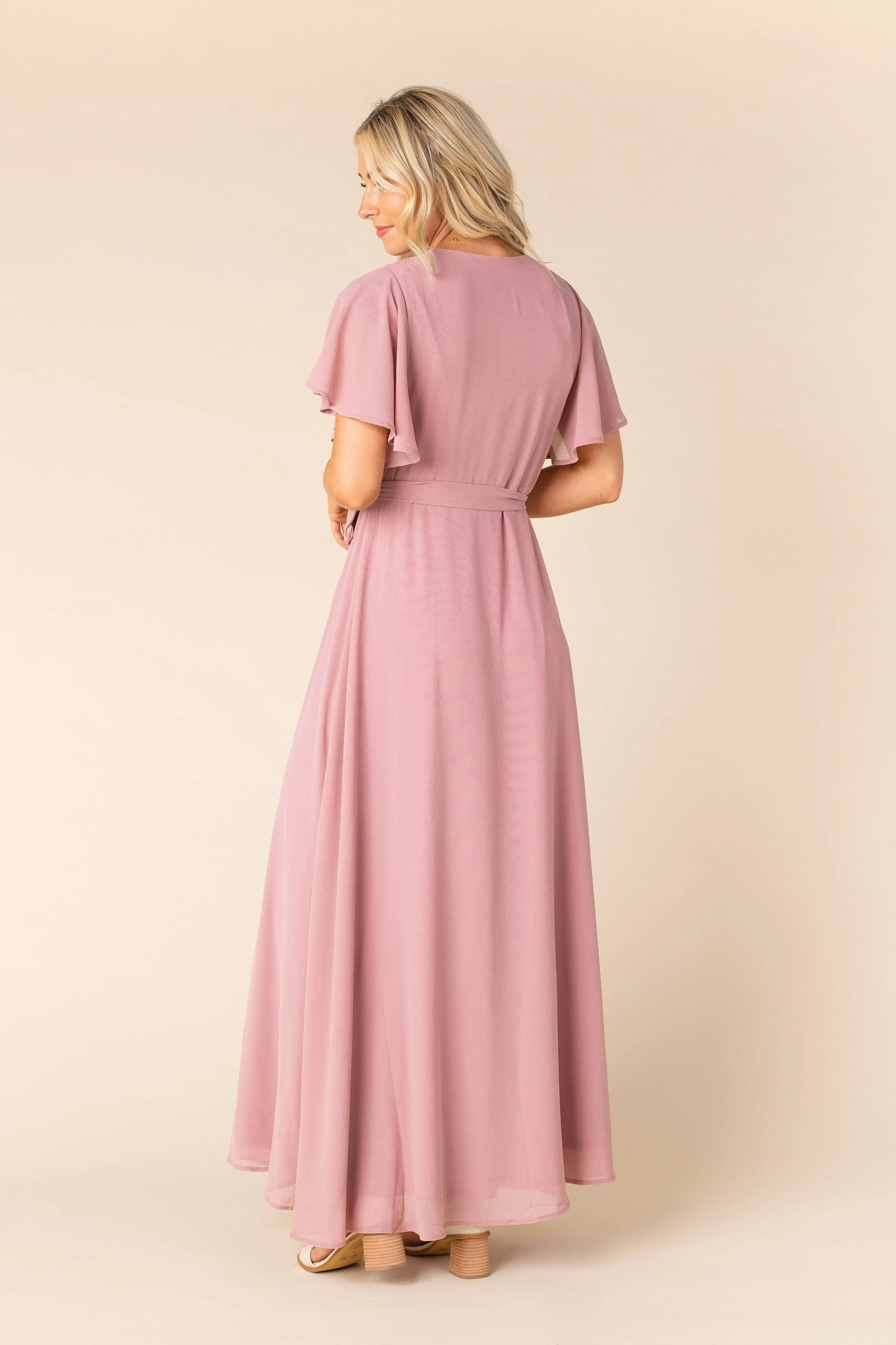 Naples Flutter Sleeve Wrap Maxi - Rose