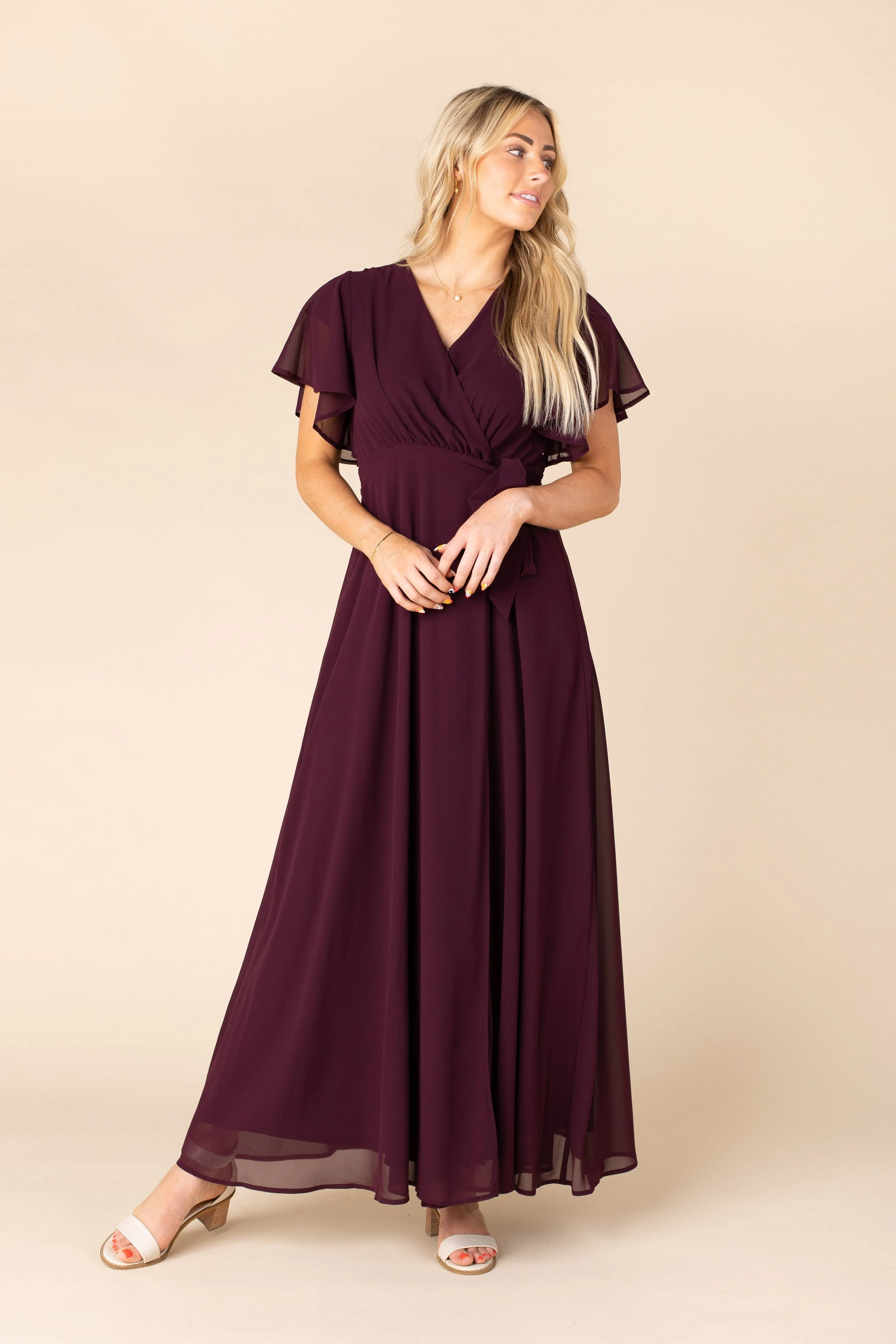 Naples Flutter Sleeve Wrap Maxi - Wine