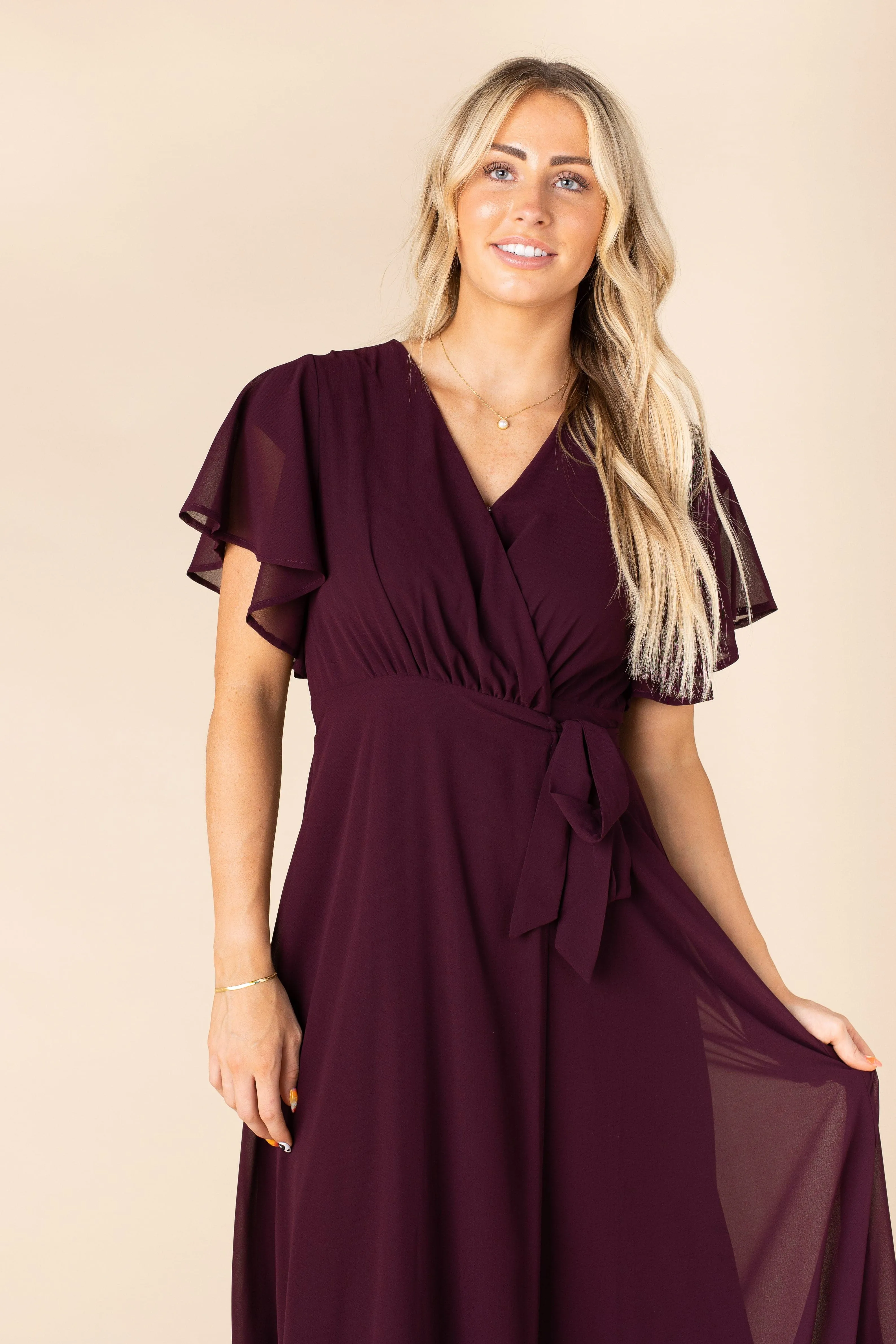 Naples Flutter Sleeve Wrap Maxi - Wine