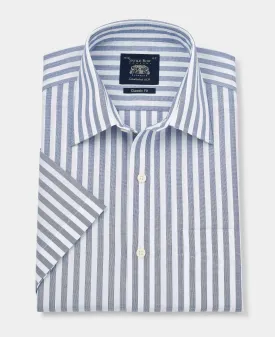 Navy White Classic Fit Short Sleeve Striped Shirt