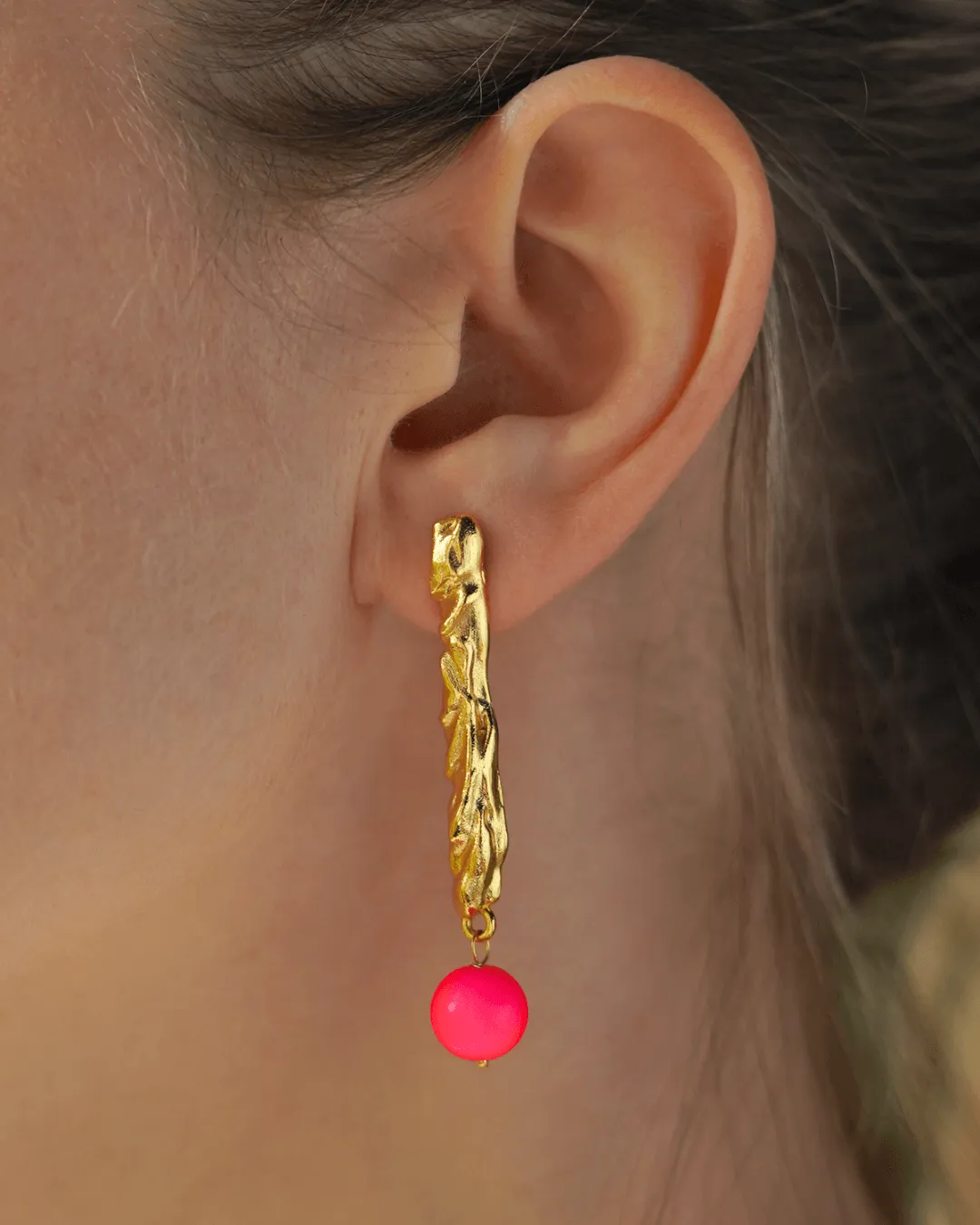 Neon Pink Gold Earrings