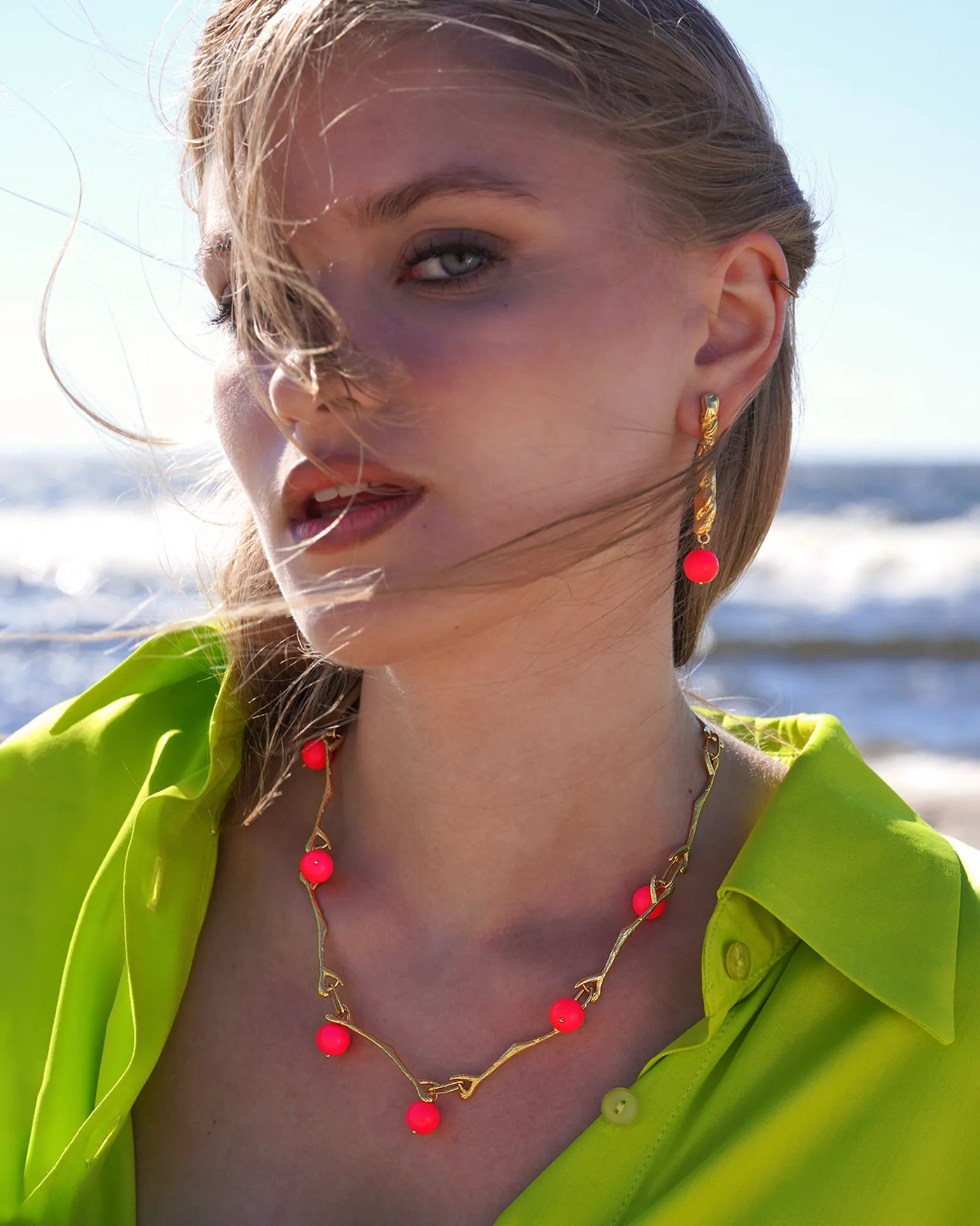 Neon Pink Gold Earrings