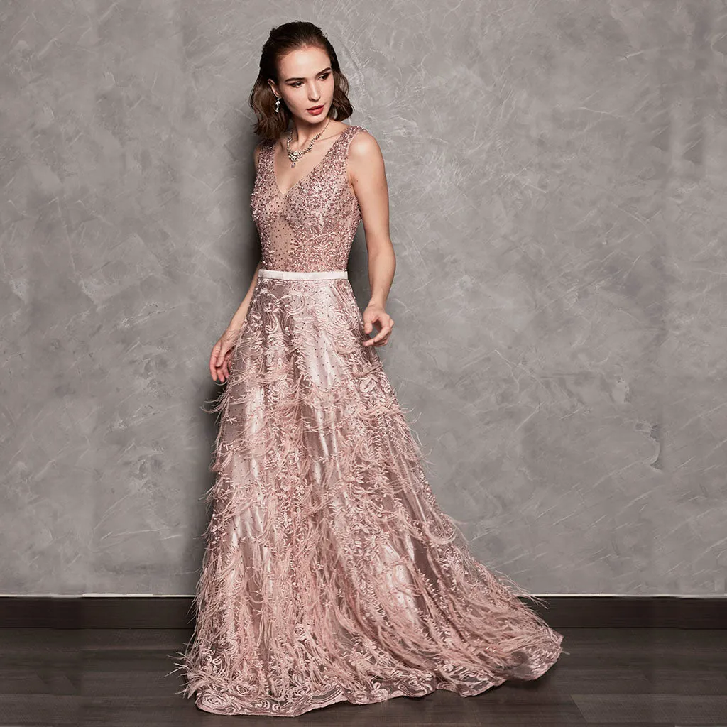 ORETTA LACE BEADING GOWN