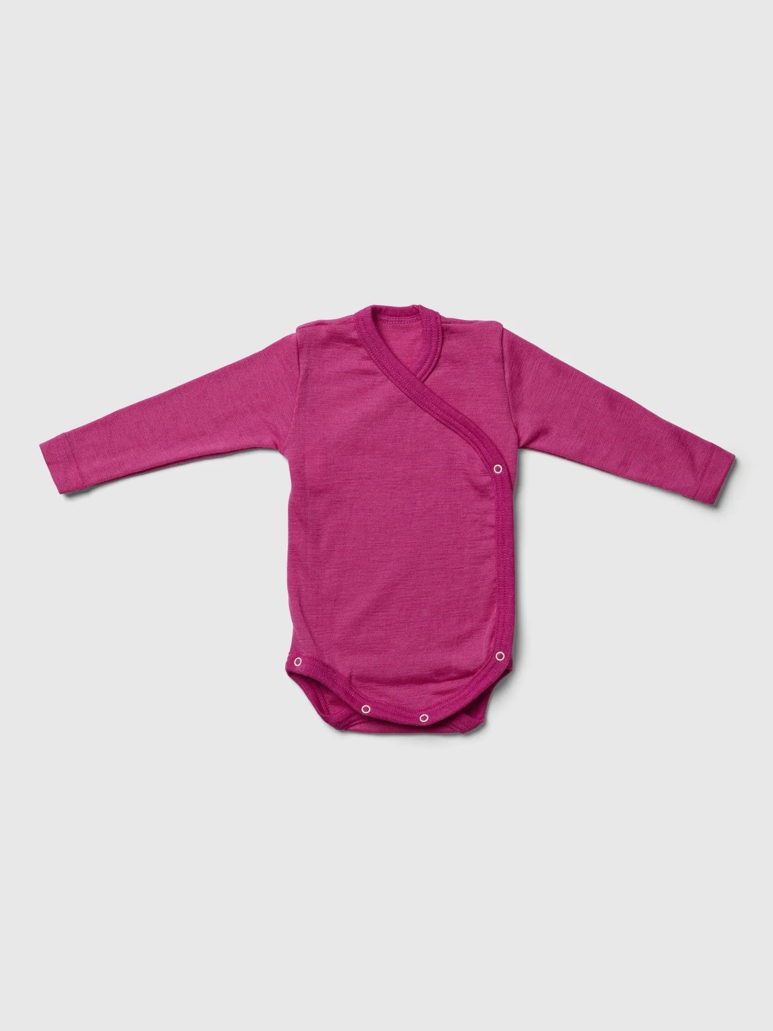 organic merino wool and silk long-sleeved baby crossover onesie - pink