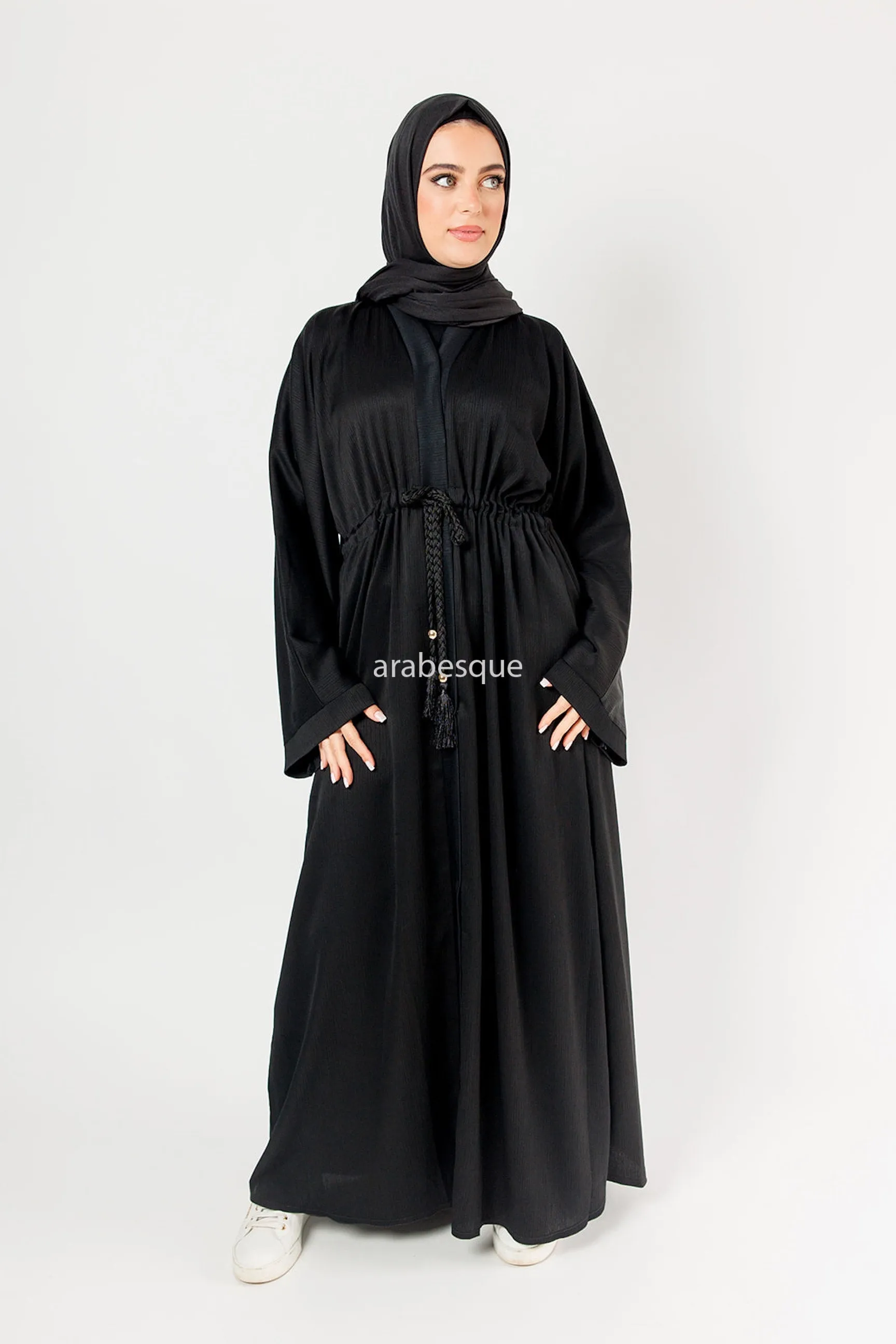 Plain Textured Open Draw string Abaya - (4 Colours)