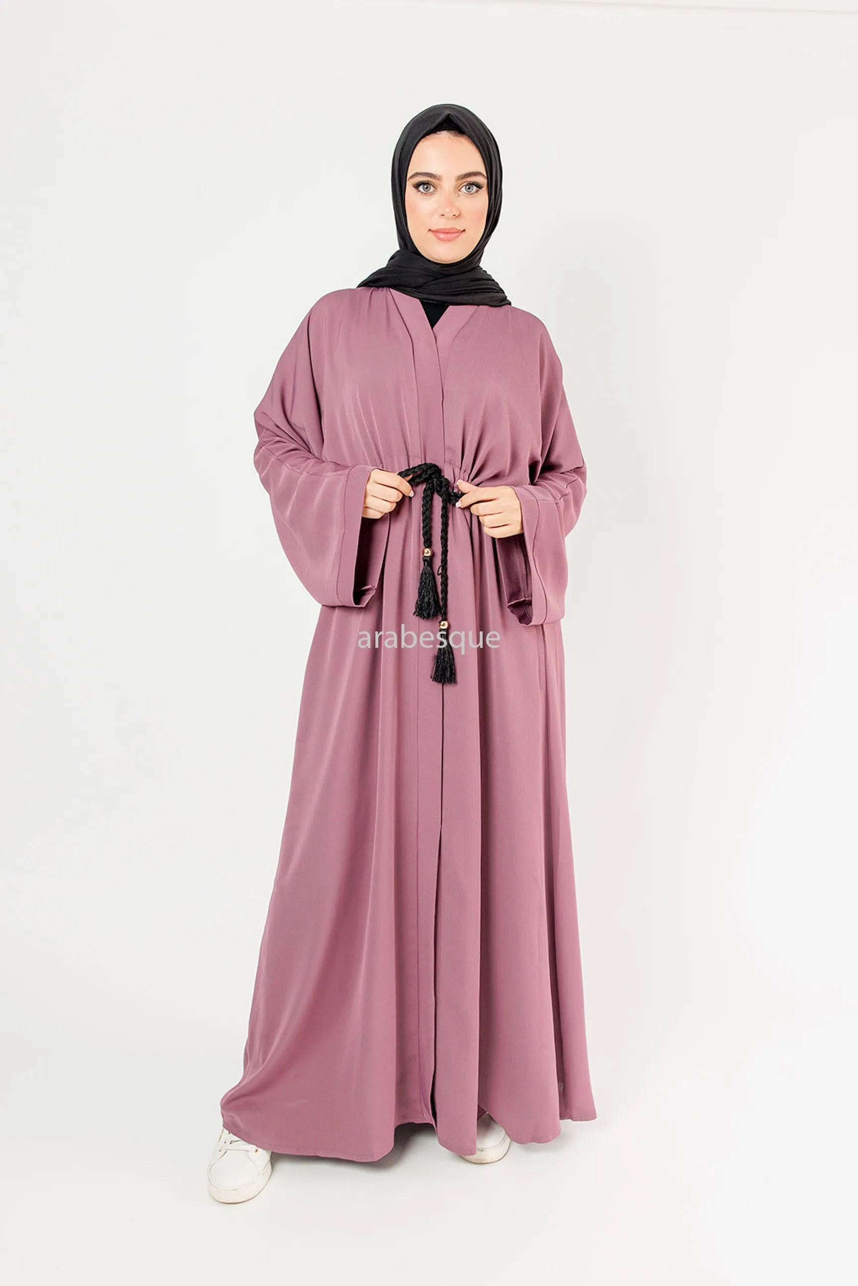 Plain Textured Open Draw string Abaya - (4 Colours)