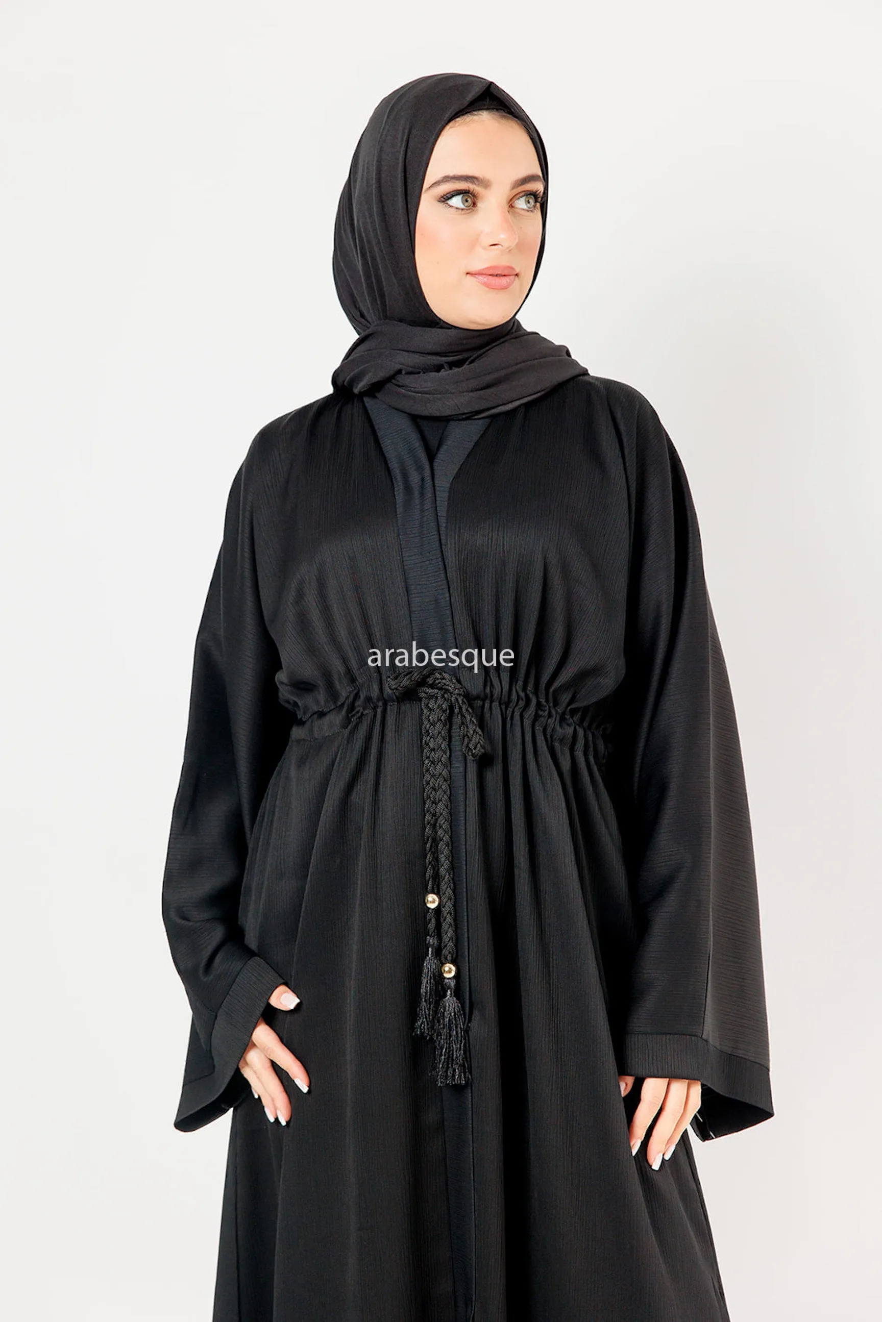 Plain Textured Open Draw string Abaya - (4 Colours)