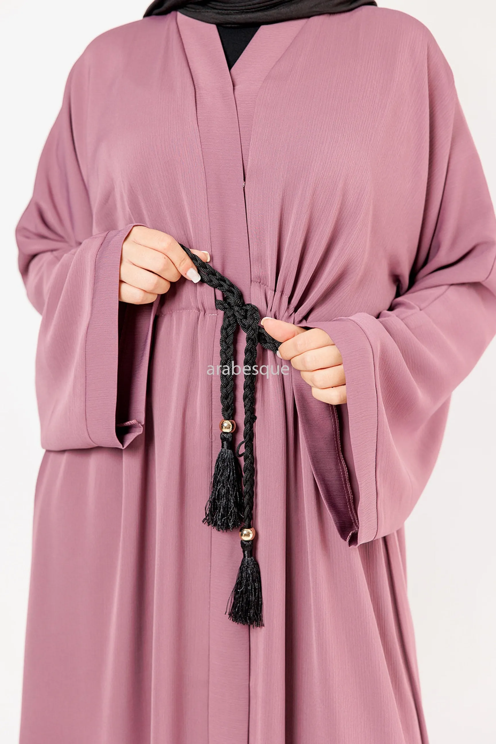 Plain Textured Open Draw string Abaya - (4 Colours)