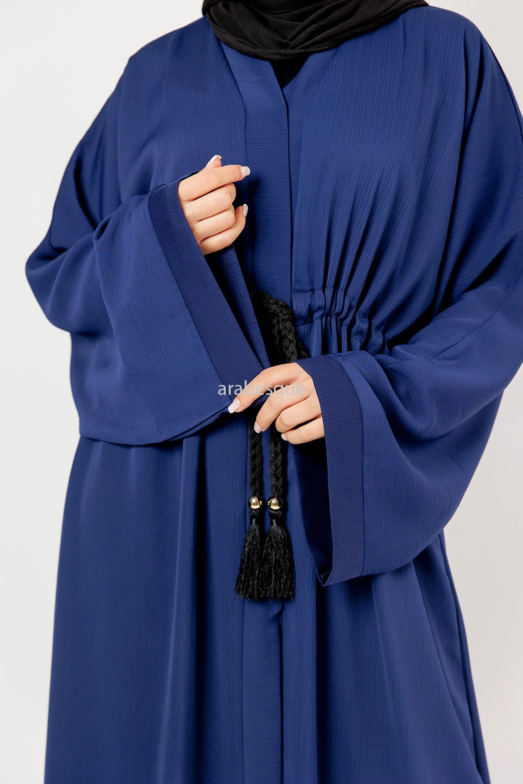 Plain Textured Open Draw string Abaya - (4 Colours)