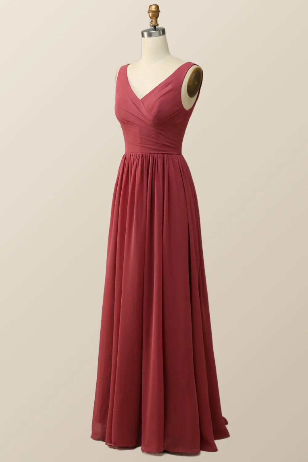 Pleated Terracotta Empire Chiffon Long Bridesmaid Dress