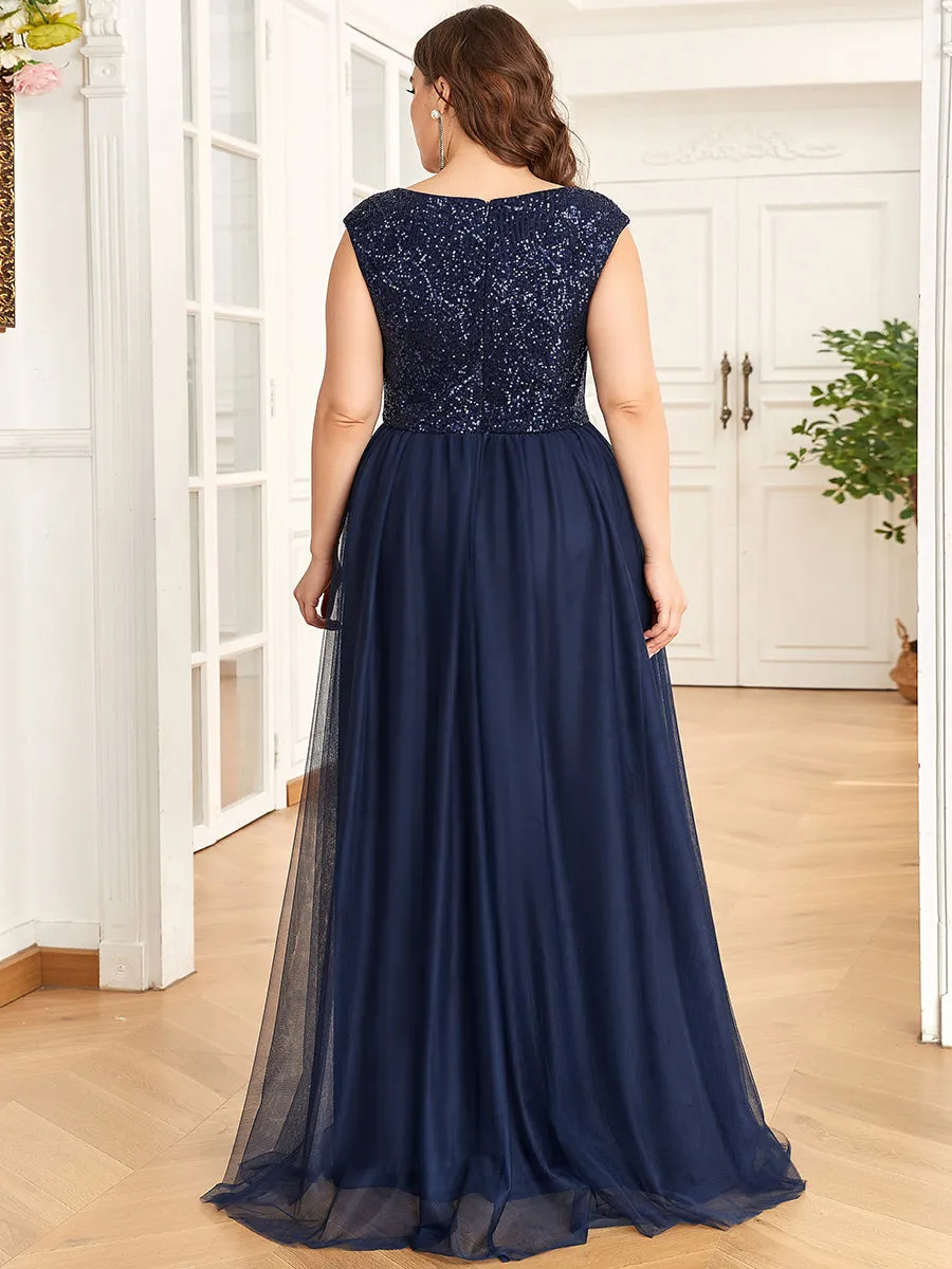 Plus Size Glamorous Sleeveless A Line Wholesale Evening Dresses with Deep V Neck