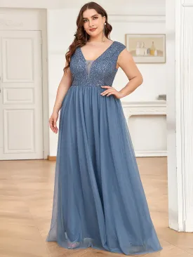 Plus Size Glamorous Sleeveless A Line Wholesale Evening Dresses with Deep V Neck