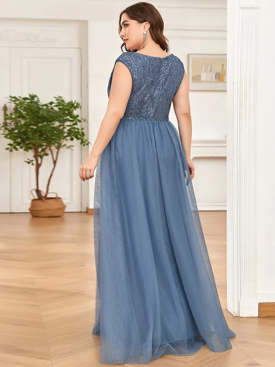 Plus Size Glamorous Sleeveless A Line Wholesale Evening Dresses with Deep V Neck