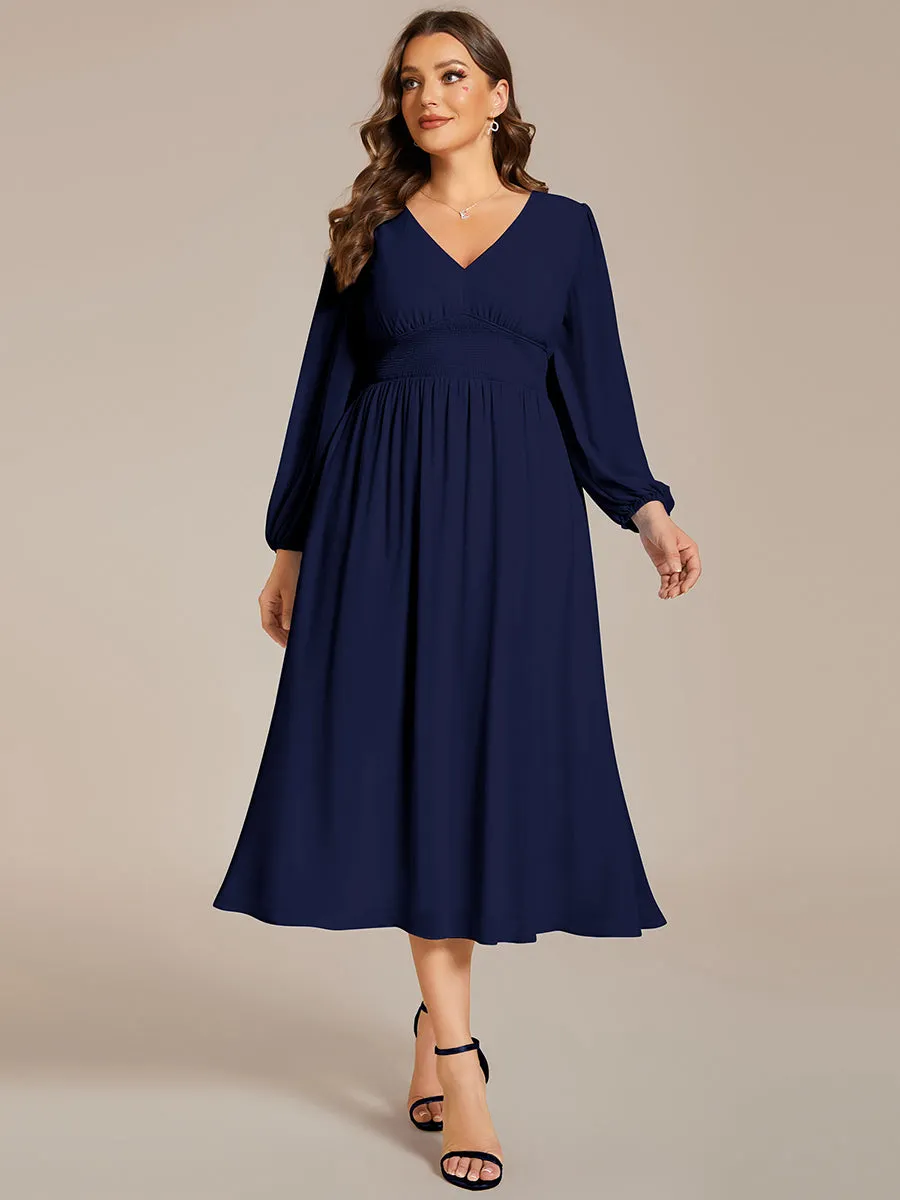 Plus Size Knee Length Chiffon Wholesale Wedding Guest Dresses With Long Sleeves