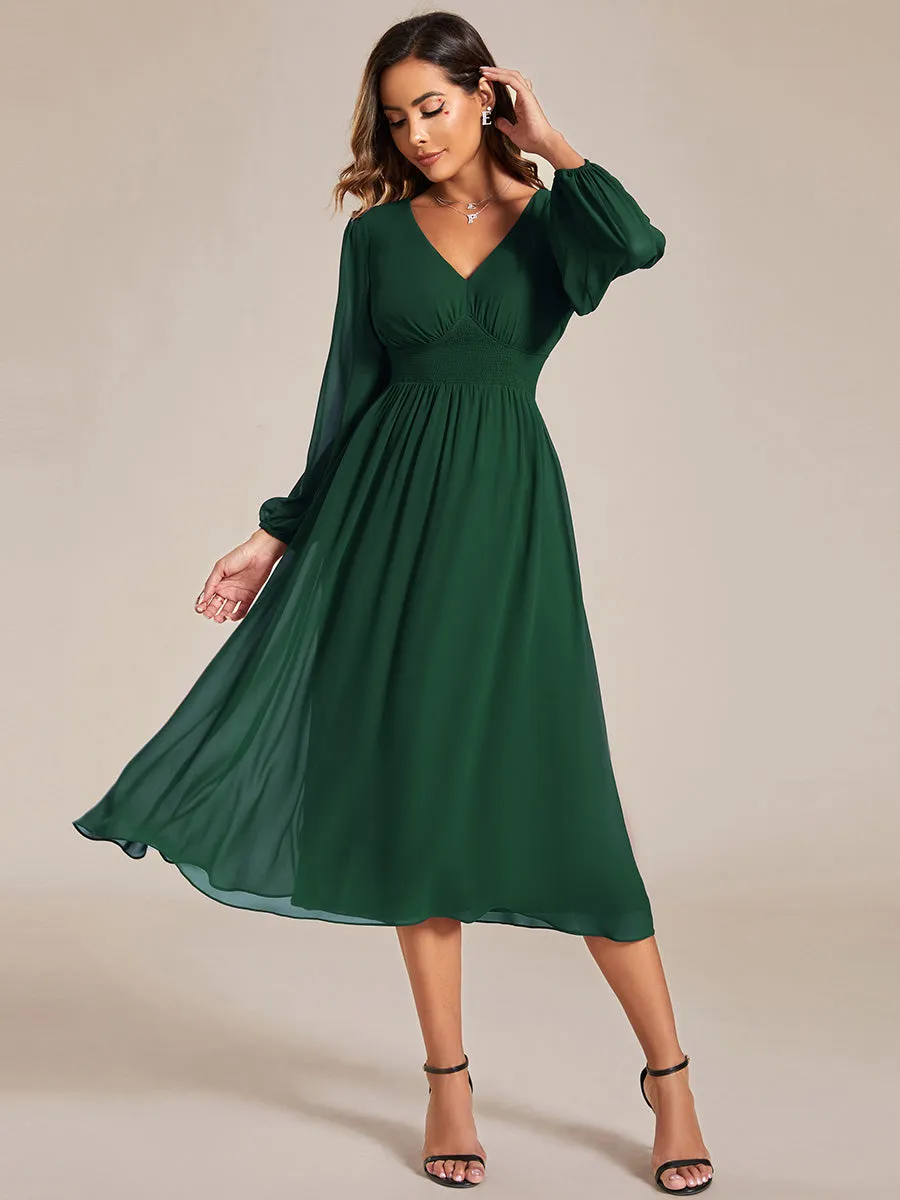 Plus Size Knee Length Chiffon Wholesale Wedding Guest Dresses With Long Sleeves