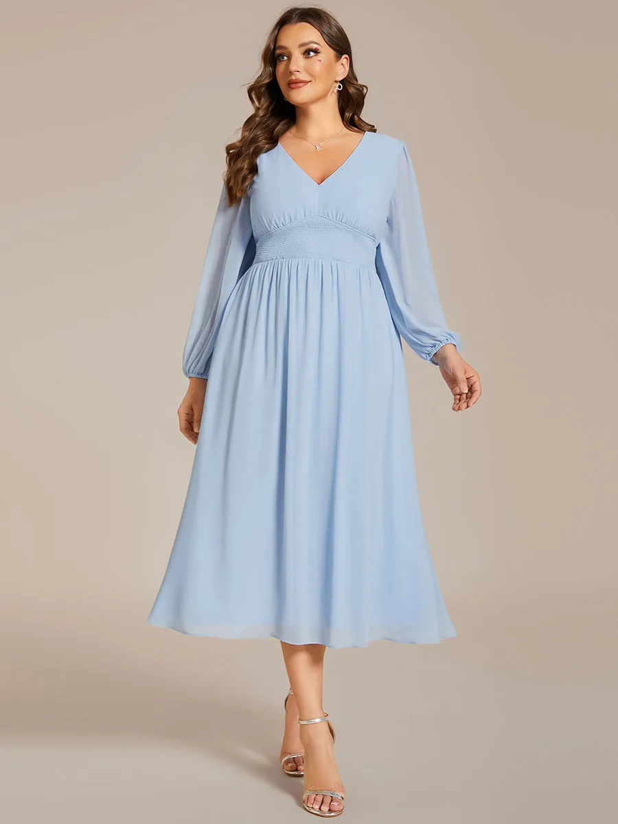 Plus Size Knee Length Chiffon Wholesale Wedding Guest Dresses With Long Sleeves