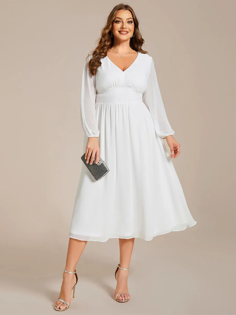 Plus Size Knee Length Chiffon Wholesale Wedding Guest Dresses With Long Sleeves