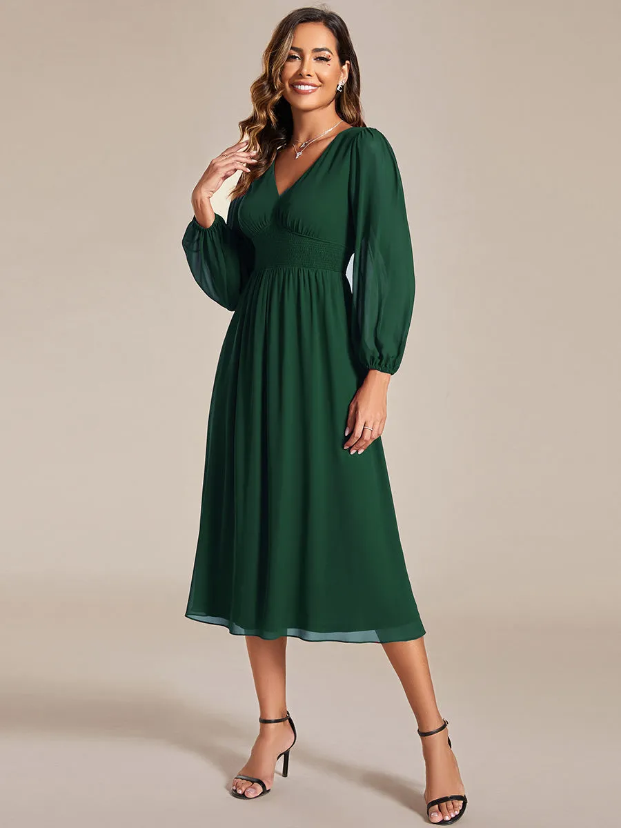 Plus Size Knee Length Chiffon Wholesale Wedding Guest Dresses With Long Sleeves