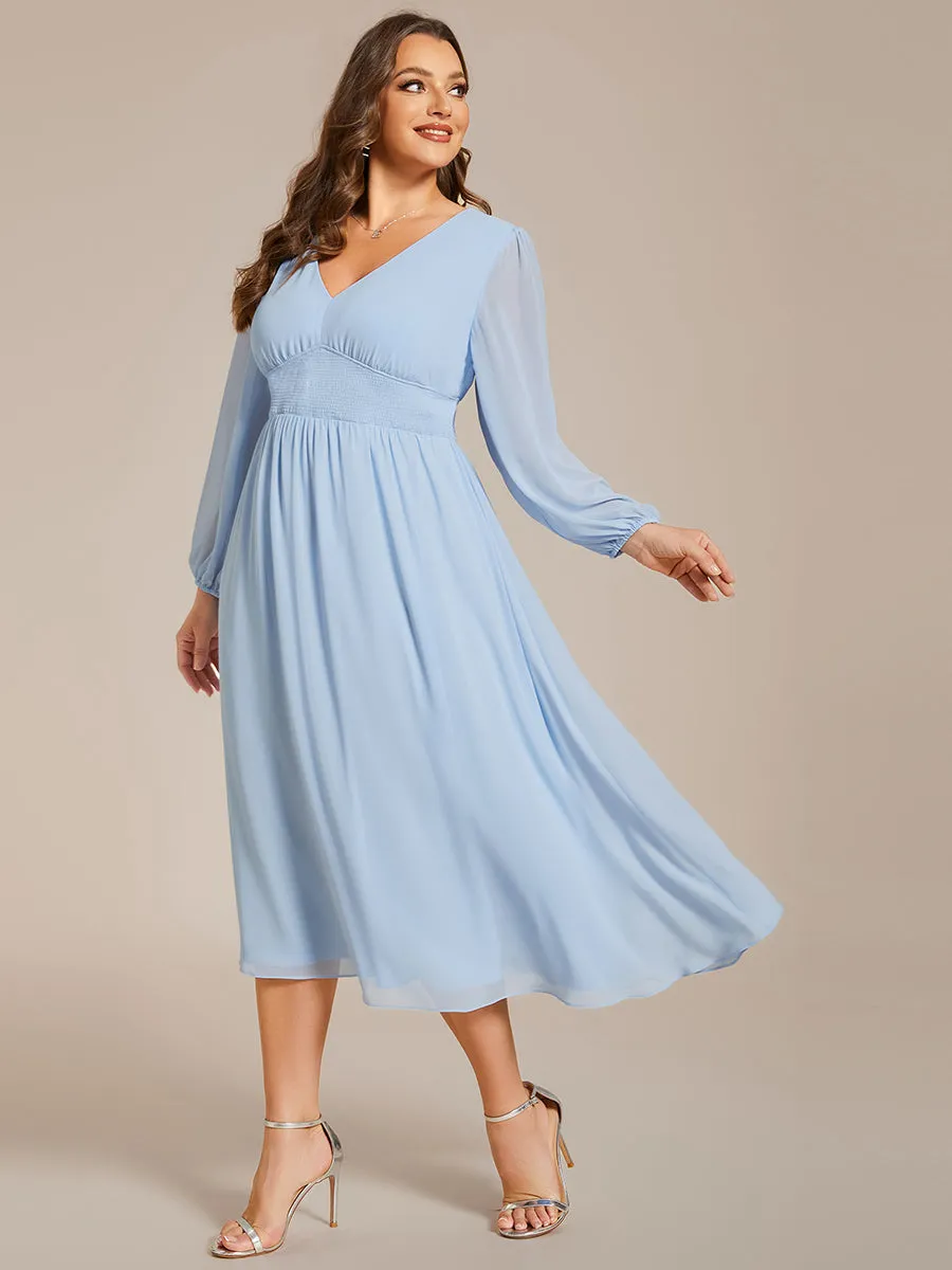 Plus Size Knee Length Chiffon Wholesale Wedding Guest Dresses With Long Sleeves