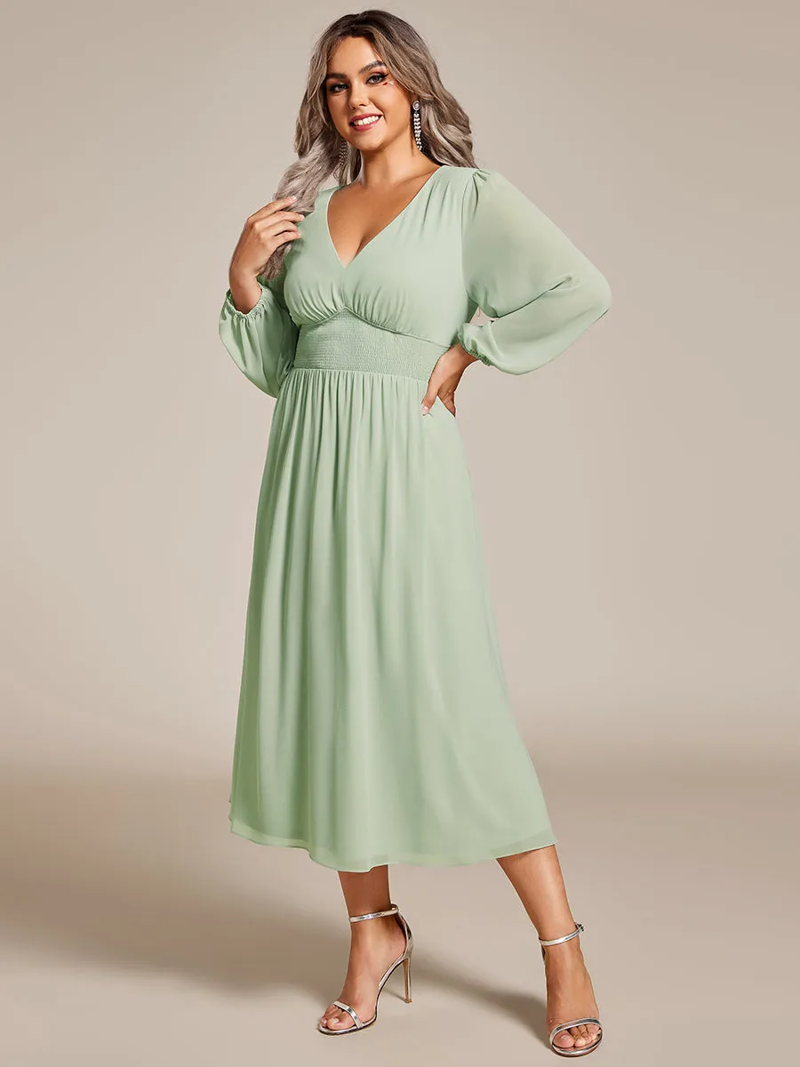 Plus Size Knee Length Chiffon Wholesale Wedding Guest Dresses With Long Sleeves