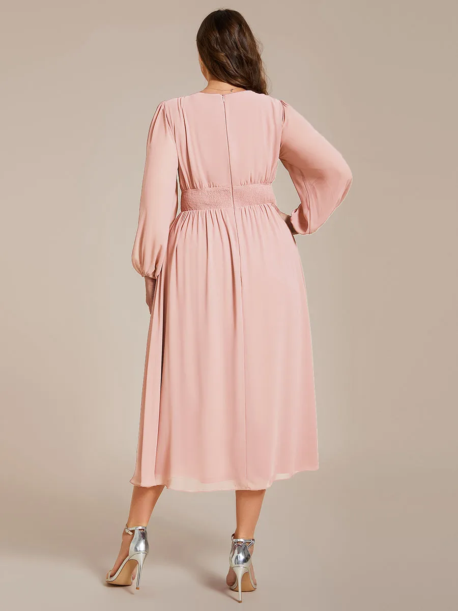 Plus Size Knee Length Chiffon Wholesale Wedding Guest Dresses With Long Sleeves