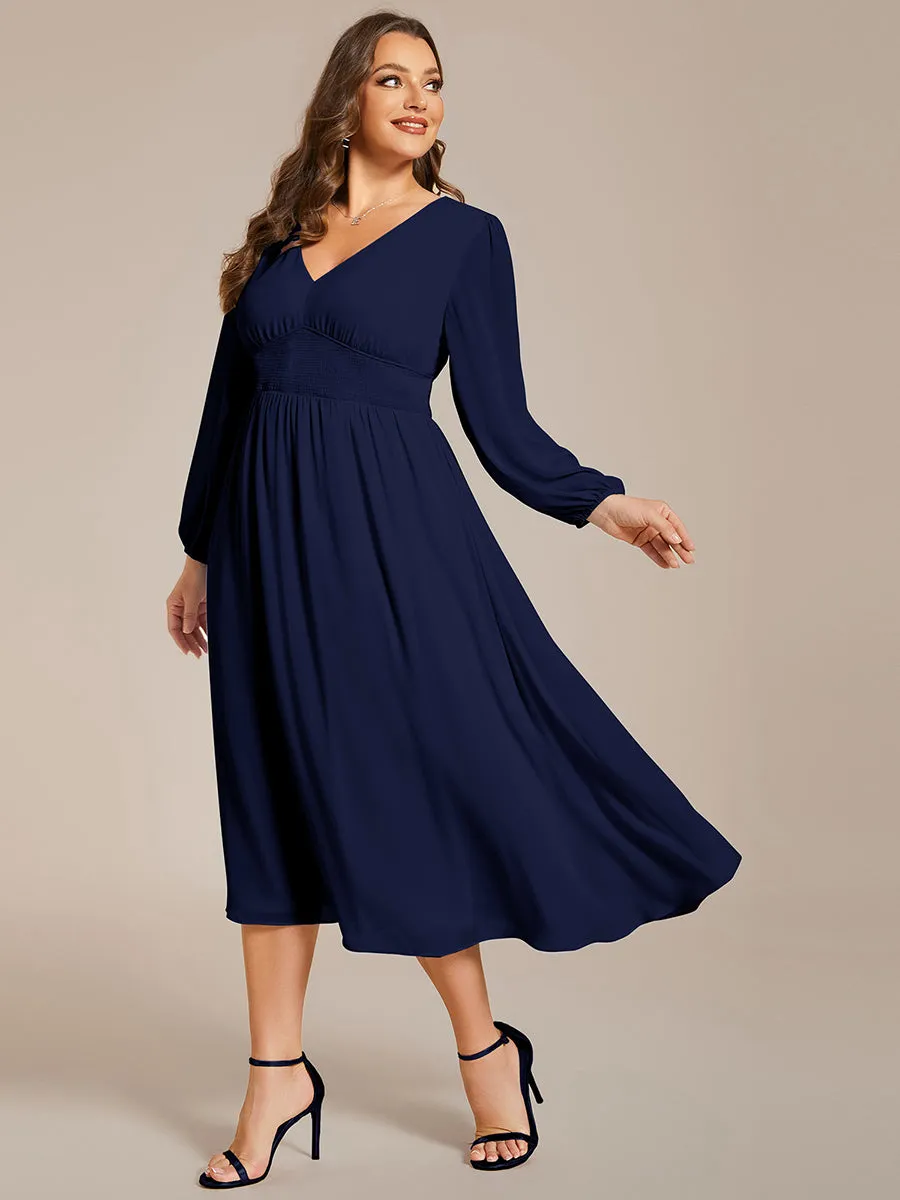 Plus Size Knee Length Chiffon Wholesale Wedding Guest Dresses With Long Sleeves