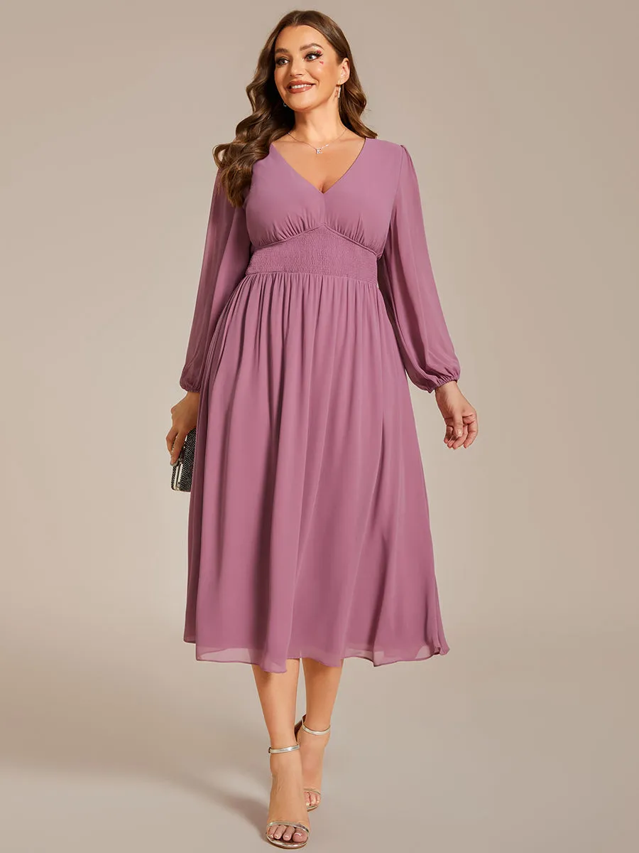 Plus Size Knee Length Chiffon Wholesale Wedding Guest Dresses With Long Sleeves