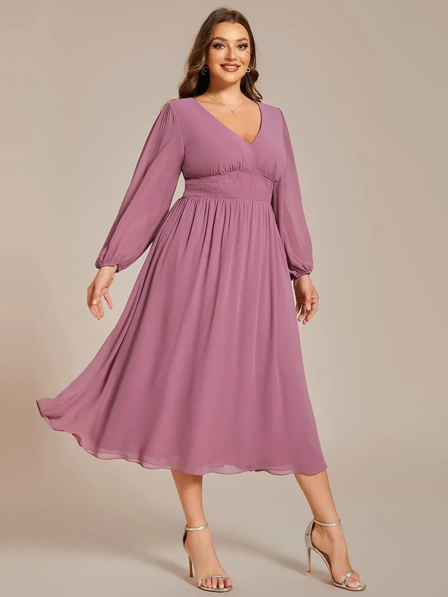 Plus Size Knee Length Chiffon Wholesale Wedding Guest Dresses With Long Sleeves